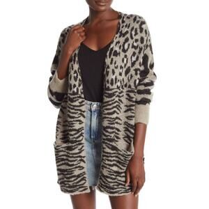 Wildfox Leopard Animal Print Wool Alpaca Mohair Blend Oversized Cardigan | XS